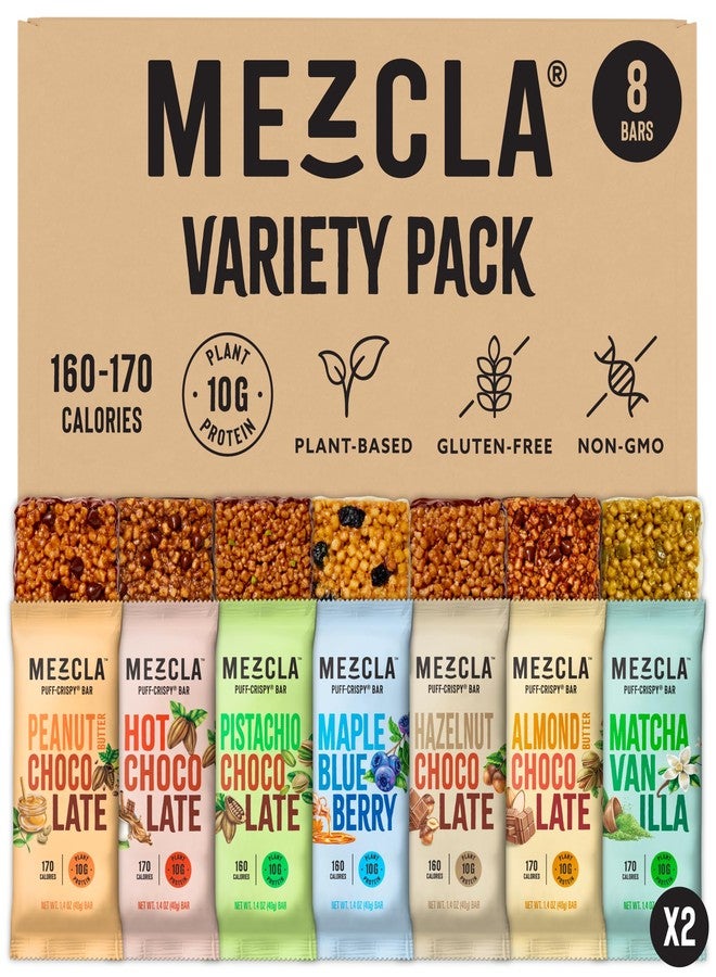 Mezcla Puff Crispy Protein Bars, Gluten Free & Vegan Protein Bars, 10g Protein, Alt for Crispy Rice Treat, Granola Bars & Breakfast Bars, Healthy Snacks for Adults, Variety Pack, 8 Count - Image 1